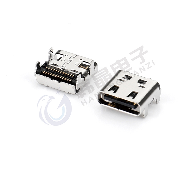 B88（ABC款）USB4 Type C 母座 有后盖 单壳 双贴SMT 板上,有DIP脚 CH=1.57，L=9.17